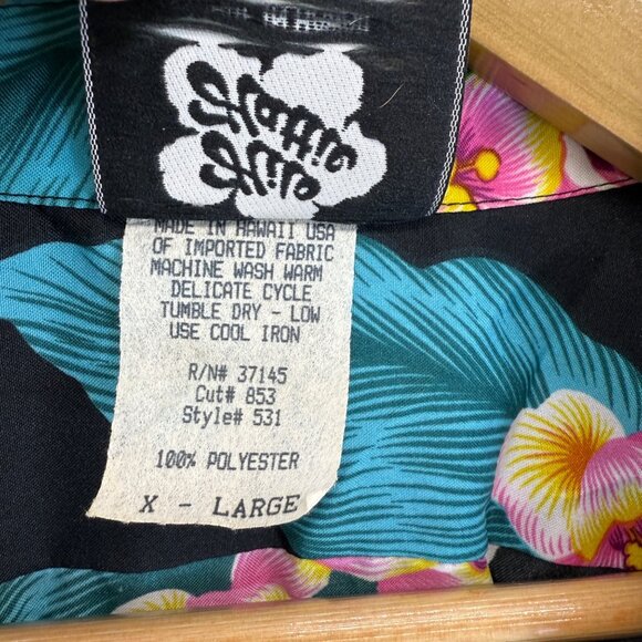 Hilo Hattie Black Pink Floral Hawaiian Button Front Shirt Size XL Vintage Aloha‎ - Picture 4 of 12